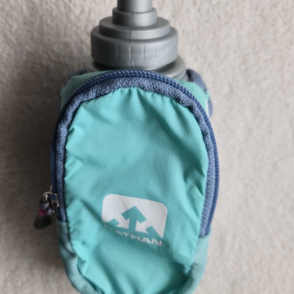 Nathan Insulated Flask Bottle 12 oz & Holder w/ Zippered Pouch - Aqua/Gray